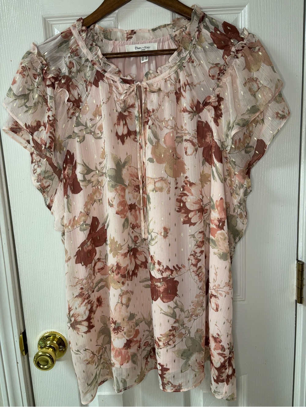 Haver and Blair Blush Floral Ruffle-Sleeve Tunic Top